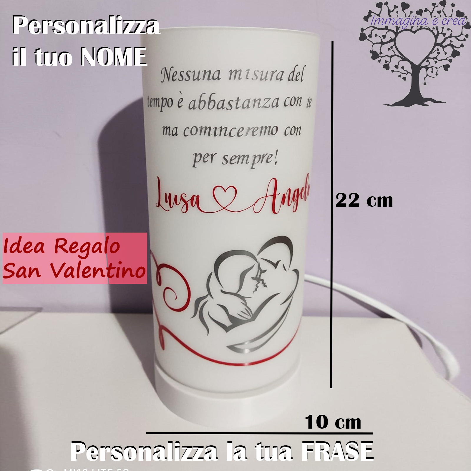 Lampada San Valentino con Frase o Nome Personalizzato Idea Regalo handmade  – Immagina e Crea